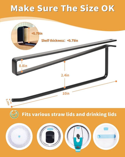 Tumbler Lid Organizer, Bar Hook Fits Various Lids, Horizontal Tumbler Lid Storage Hook, No Glue No Drill Straw Lid Holder/Hanger/Cup Holder, Kitchen Organizers under Cabinet, up to 12 Yeti Lids - Image 7