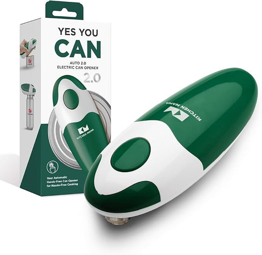 Kitchen Mama Auto 2.0 Electric Can Opener: Blade Opens Almost Any Can Pop or Soda Can - Automatic, Hands Free, Safe, Smooth Edge, Lid Remover, Battery Operated, Cordless, YES YOU CAN (Alpine Green) by KitchenMama
