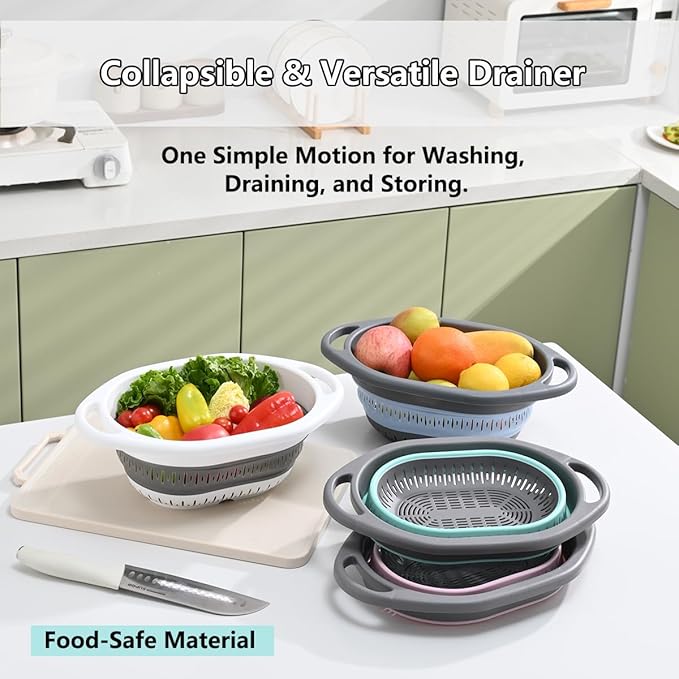 2-Pack Collapsible Silicone Colander Strainer, Foldable Kitchen Sink Basket for Washing Vegetables & Pasta, Space Saving & Dishwasher Safe, Kitchen Essentials - Image 2