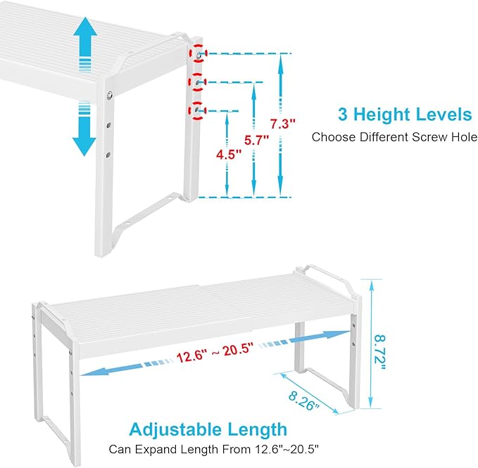 X-cosrack 2 Pack Expandable Kitchen Cabinet Shelf Organizer, Stackable Adjustable Storage Shelves for Pantry Cupboard Kitchen Counter, 20LBS Loading Capacity, Size: W*D*H=20.5 * 8.26" * 8.72" - Image 2