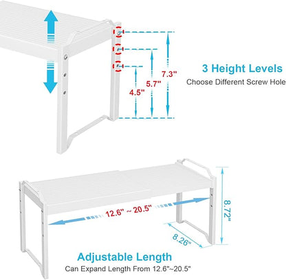 X-cosrack 2 Pack Expandable Kitchen Cabinet Shelf Organizer, Stackable Adjustable Storage Shelves for Pantry Cupboard Kitchen Counter, 20LBS Loading Capacity, Size: W*D*H=20.5 * 8.26" * 8.72" - Image 2
