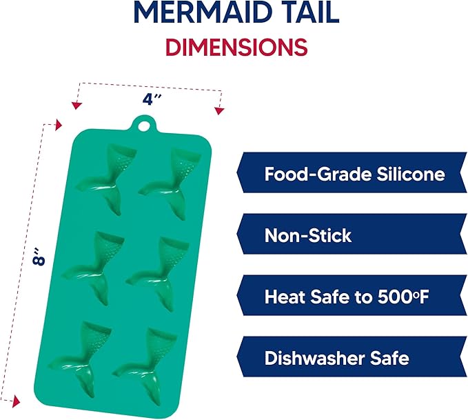 HIC Kitchen Silicone Mermaid Tails Ice Cube Tray, Non-Stick, Makes 6 Mermaid Tails