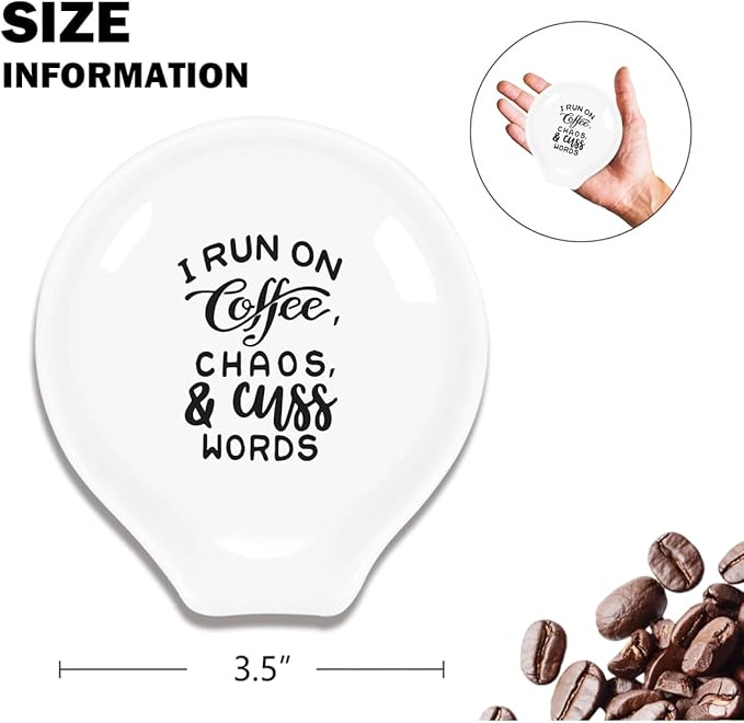 Funny Coffee Spoon Holder-Coffee Spoon Rest-Cafe Bar Station Accessories-I Run On Coffee Chaos And Cuss Words Sign