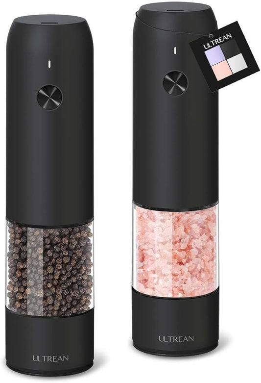 Ultrean Pepper Grinder, Rechargeable Salt and Pepper Grinder with 6 Adjustable Coarseness, LED Light, Automatic Grinder for Kitchen, Home and Kitchen Appliances Birthday Gifts for Women, Black by Ultrean