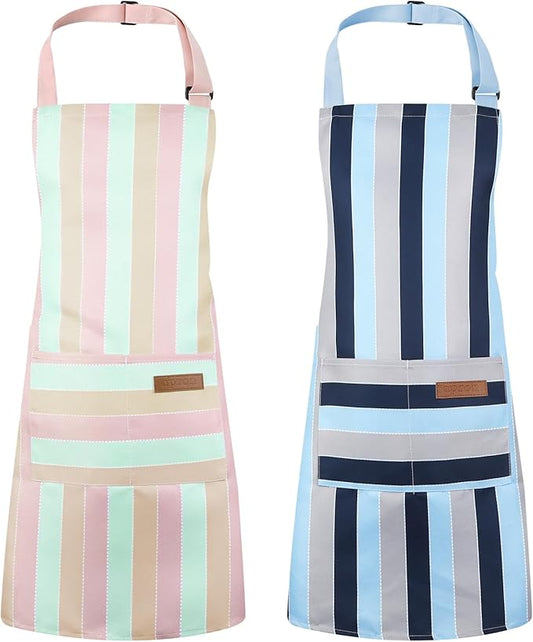 2 Pack Stripes Kids Apron, Kids Cooking Aprons with 2 Pockets, Cute Aprons for Cooking for Boys and Girls