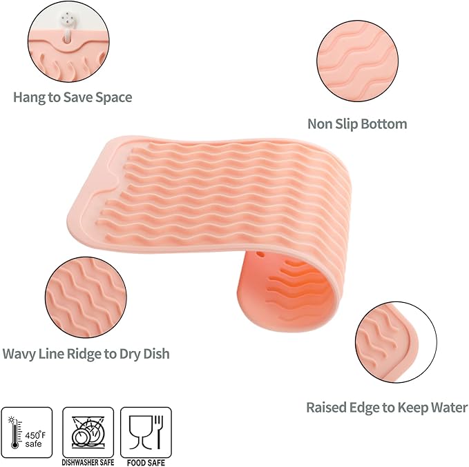 MicoYang Silicone Dish Drying Mat for Multiple Usage,Easy clean,Eco-friendly,Heat-resistant Silicone Mat for Kitchen Counter or Sink,Refrigerator or Drawer Liner Pink S 12 inches x 6 inches - Image 3