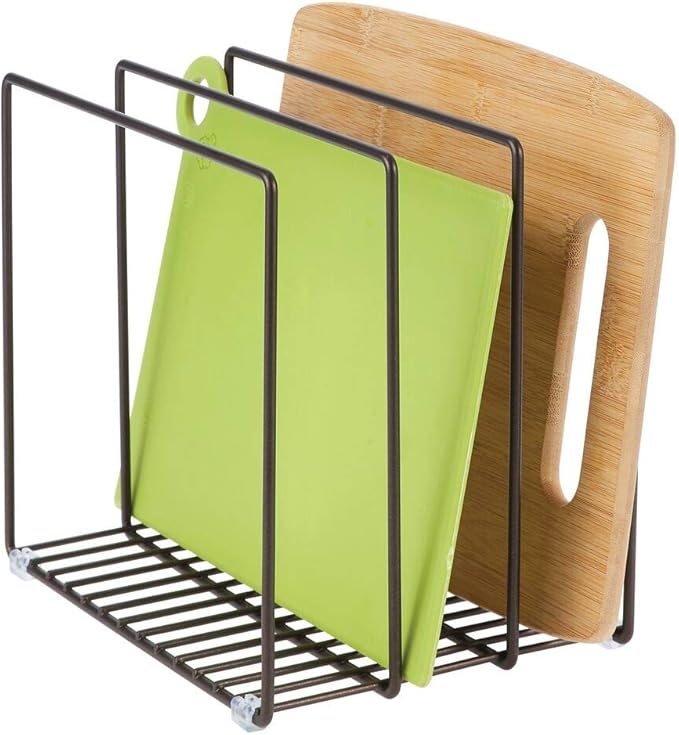 mDesign Steel Storage Tray Organizer Rack for Kitchen Cabinet - Divided Holder with 3 Slots for Skillets, Frying Pan, Pot Lids, Cutting Board, Baking Sheets - Concerto Collection - Bronze - Image 6