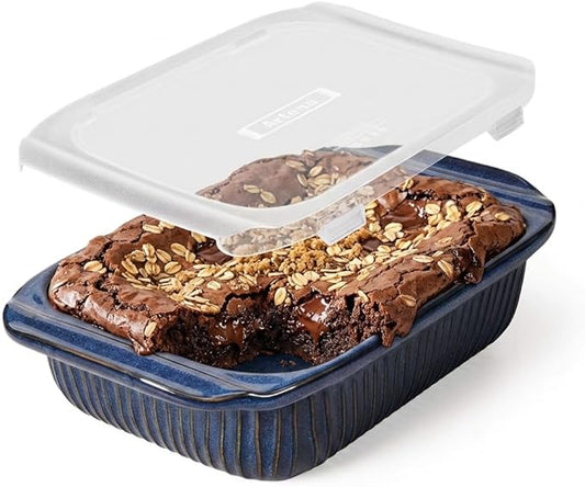 Artena Baking Dish 2.3 Quarts, Casserole Dishes For Oven, Baking Pan With Handles, Lasagna Pan Deep, Large Casserole Dish, Rectangular Ceramic Bakeware, Blue (Baking Dish With Lids) by Artena