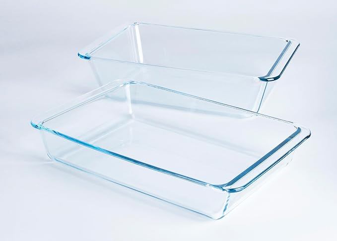 Set of 2 pcs Tempered Glass Baking Dish Set, Deep and Classic Borosilicate Glass Baking Dish Set (3.5L+2.8L). Oven, Microwave, Refrigerator and Dishwasher Safe.