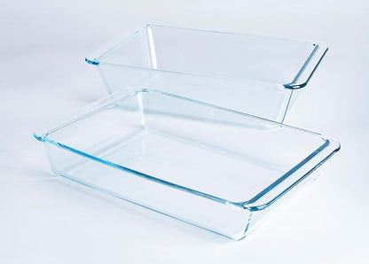Set of 2 pcs Tempered Glass Baking Dish Set, Deep and Classic Borosilicate Glass Baking Dish Set (3.5L+2.8L). Oven, Microwave, Refrigerator and Dishwasher Safe.