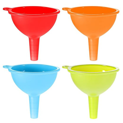 4 Pack Kitchen Silicone Funnel, Kitchen Funnel Set, Canning Silicone Funnels, Wide Mouth Canning Funnels for Jars Bottles, Liquid Oil Transfer, Multi Color