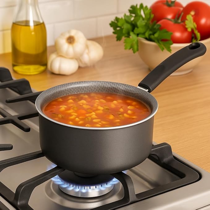 1-Quart Non-Stick Sauce Pan with Stay-Cool Handle – Durable Steel Construction, Even Heat Distribution, Easy-Clean Coating, Gray Finish