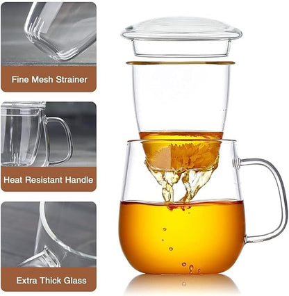 DOPUDO Glass Teacups 24 Pack Glass Tea Cup with Infuser and Lid, 17.6oz/520ml Large Borosilicate Teacup,Tea Clear Mug Cup for Loose Leaf Blooming Tea, Microwave & Dishwasher Safe. - Image 3