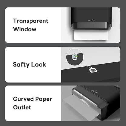 Paper Towel Dispenser,Large Capacity Wall Mount Tissue Dispensers with Smart Lock, Used for Kitchen and Bathroom 200+ Sheets Toilet Paper Holders Black