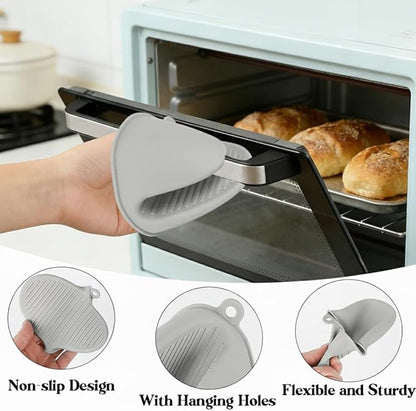 4 PCS Silicone Oven Mitts Heat Resistant Mini Oven Gloves for Kitchen Rubber Air Fryer Mitts Oven Accessories Finger Cooking Pinch Mitts Pot Holders for Kitchen Cooking Baking Dishwasher, Black & Gray - Image 4