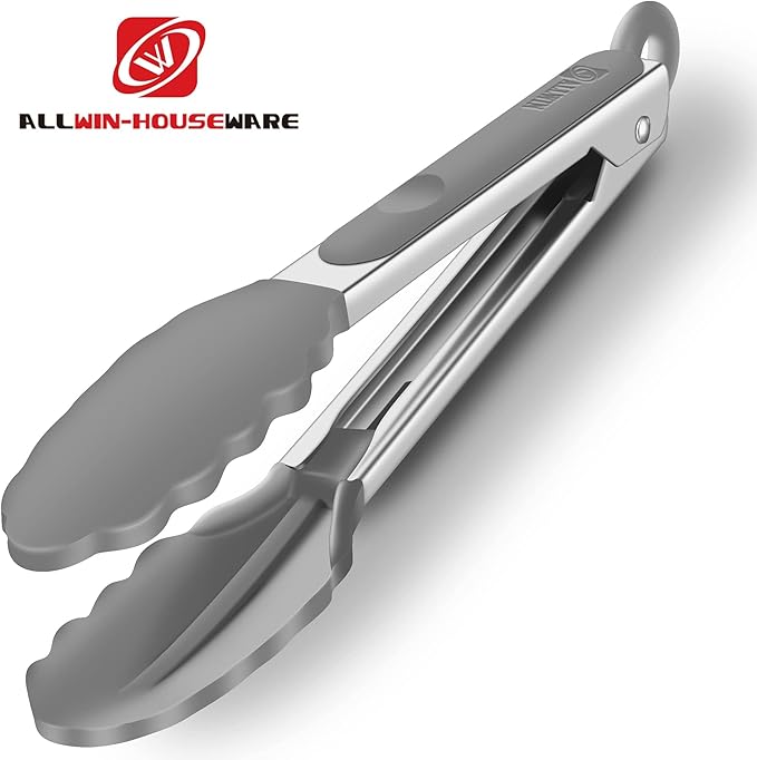 2 Pack Silicone Kitchen Tongs – 9" & 12" Set, Heat Resistant up to 500°F, Non‑Stick Cookware Safe, Wavy Silicone Tips, BPA Free, Locking Clip & Hanging Loop, Grey - Image 2