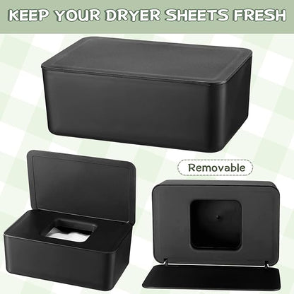 Newtay Dryer Sheet Holder with Hinged Lid,Plastic Dryer Sheet Dispenser Container Storage Box Fabric Softener Sheets Holder for Laundry Room Decor(Black)