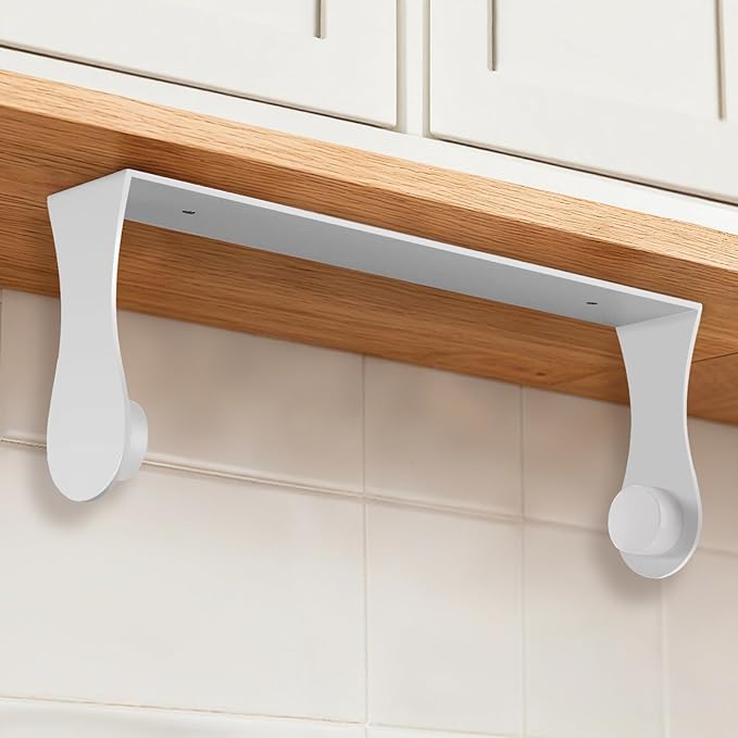 Paper Towel Holder Under Cabinet, White, Adhesive & Wall Mount, Under Counter Paper Towel Rack for Kitchen and Bathroom, Home and Kitchen Decor by Smipam