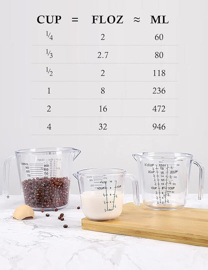Measuring Cups Set, Liquid Measuring Cups For 3 For Kitchen - BPA Free Plastic Set with Spout Multiple Measurement Scales (Clear) - Image 7