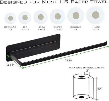 EASTTOWEST Magnetic Paper Towel Holder,Black Towel Bar Rack for Refrigerator BBQ Grills Griddles Toolbox RVs Tailgates,Heavy Duty Strong Magnet Backing,12”(L) x 3”(H),Fit All US Paper Roll