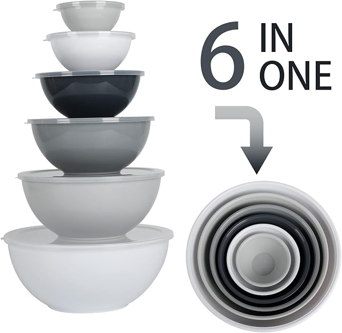 BoxedHome BPA Free Plastic Round Mixing Bowl with Lids, 12 Pack Nesting Bowls with Lids Set, Microwave and Dishwasher Safe Prep & Serving Bowls Great for Mixing, Baking, Serving (White, 12pcs) - Image 4