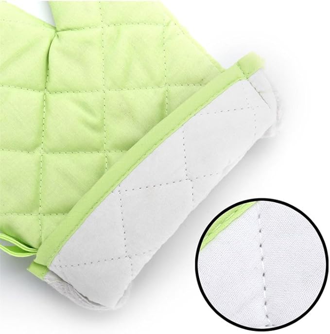 Oven Mitts, Premium Heat Resistant Kitchen Gloves Cotton & Polyester Quilted Oversized Mittens, 1 Pair Green