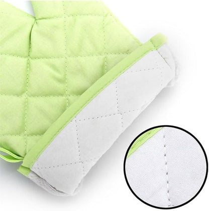 Oven Mitts, Premium Heat Resistant Kitchen Gloves Cotton & Polyester Quilted Oversized Mittens, 1 Pair Green