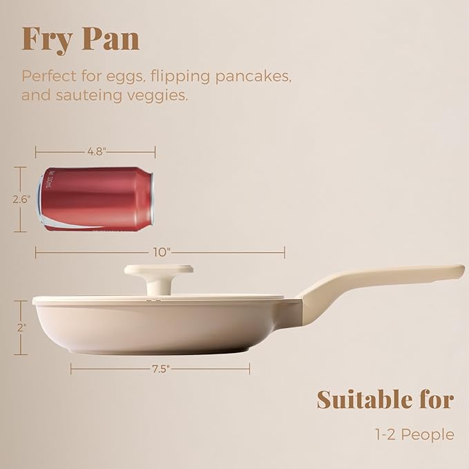 PRICUSIS Nonstick Frying Pan with Lid, Healthy Skillet, Egg Pan Nonstick Omelet Pan Chef's Pan, PFOA & PTFE Free, Induction Compatible (10 Inch W/L Natural Linen) - Image 3