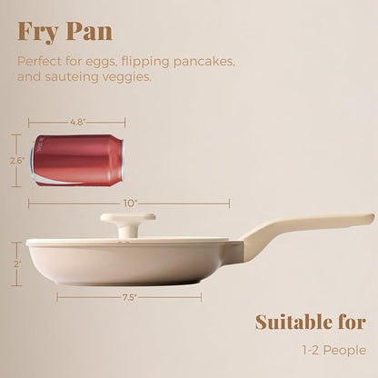 PRICUSIS Nonstick Frying Pan with Lid, Healthy Skillet, Egg Pan Nonstick Omelet Pan Chef's Pan, PFOA & PTFE Free, Induction Compatible (10 Inch W/L Natural Linen) - Image 3