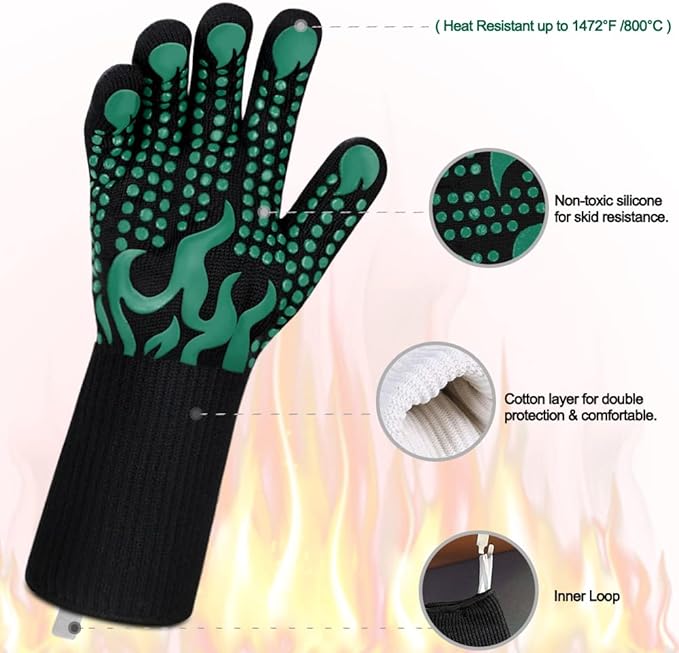Comsmart BBQ Gloves, 1472 Degree F Heat Resistant Grilling Gloves Silicone Non-Slip Oven Gloves Long Kitchen Gloves for Barbecue, Cooking, Baking, Cutting - Image 4