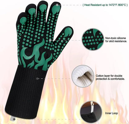 Comsmart BBQ Gloves, 1472 Degree F Heat Resistant Grilling Gloves Silicone Non-Slip Oven Gloves Long Kitchen Gloves for Barbecue, Cooking, Baking, Cutting - Image 4