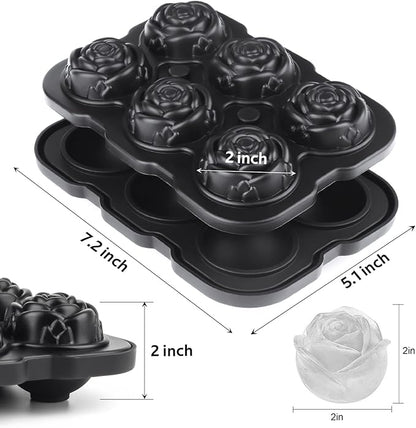 Ice Cube Tray, Mikiwon 2 inch Rose Ice Cube Trays With Covers, 6 Cavity Silicone Rose Ice Ball Maker, Easy Release Large Ice Cube Form for Chilled Cocktails, Whiskey, Bourbon & Homemade Juice Black - Image 2