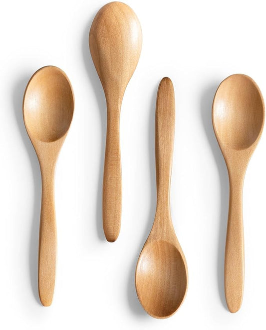 4 PCS Small Wooden Spoons, 5.8 Inch Honey Spoons for Tea, Schima Wooden Honey Teaspoon for Coffee, Little Tiny Wood Spoons, Bamboo Table Spoon for stirring, Wooden Spoons for Utensils Set by HEFILD