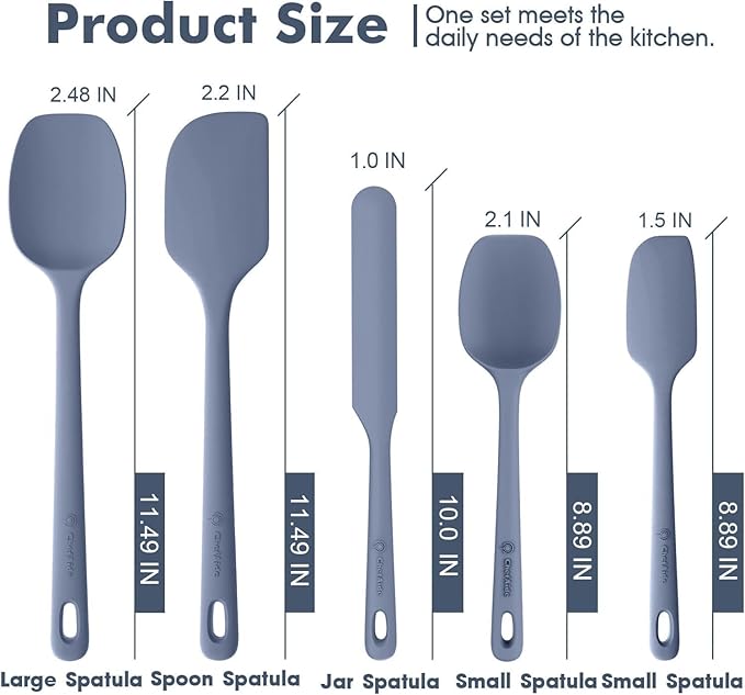 ChefAide 5 Pieces Silicone Spatula Set, Food Grade Rubber Spatula, Upgrade Strong Handle with Ergonomic Grip, Heat Resistant Up to 600°F for Nonstick Cookware, Cooking - Image 2