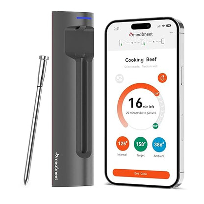 Wireless Bluetooth Meat Thermometer Digital, Smart AI Powered Cooking Thermomer with APP Control, IP69 Waterproof Meat Probe for BBQ, Oven, Grill, Smoker (S Pro)