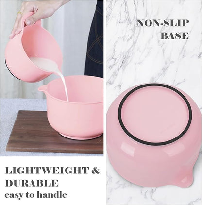 BoxedHome 4 Pack Nesting Mixing Bowl with Pour Spout and Handle, BPA free Microwave & Dishwasher Safe(Pink, 4 Pack with Handle) - Image 5