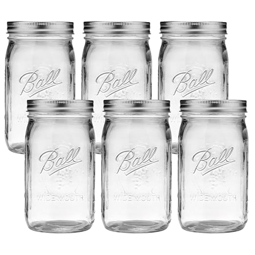 Ball Wide Mouth Glass Mason Jars with Lids and Bands, Used for Canning, Pickling, Juice, Jam, Jelly, Quart Size 32 Ounce (Pack of 6) by BallJar