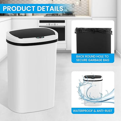 13 Gallon Trash Can | 50L Sensor Automatic Kitchen Trash Can with Lid | Touchless Garbage Bin Odor-Control for Kitchen, Office, Bedroom, Living Room (1 Pack, White) - Image 6