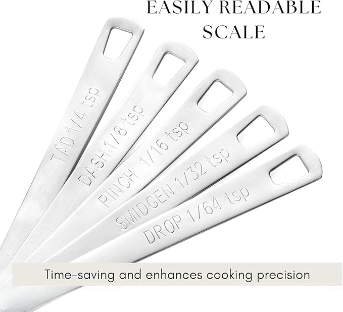2 Pack Teaspoon Measuring Spoons, 1/4 tsp, 1/8 tsp, 1/16 tsp, 1/32 tsp, 1/64 tsp Mini Measuring Spoons Set, Stainless Steel Cooking Baking Tiny Measuring Spoon for Powders, Spices, Salt - Image 4