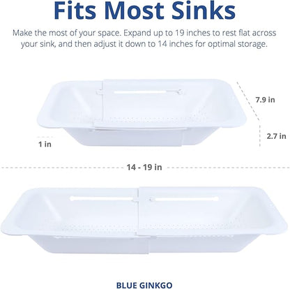 BLUE GINKGO Over the Sink Colander Strainer Basket - Wash Vegetables and Fruits, Drain Cooked Pasta and Dry Dishes - Extendable - New Home Kitchen Essentials (White, 2 Pack) - Image 5