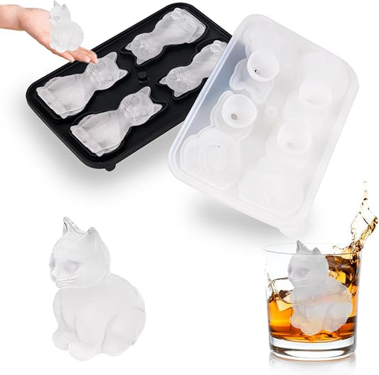 Cat Ice Cube Tray Mold - 3D Cat Shape Ice Cube Trays, Cute Ice Cube Molds for Whiskey Bourbon, 4-Hole Large Fun Shapes Ice Cube Trays, Funny Cats Gifts for Animals Lovers Women Men