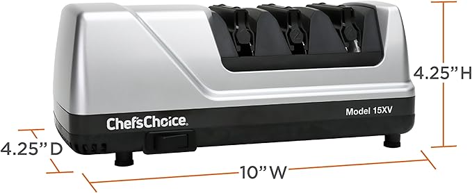 Chef’sChoice 15XV EdgeSelect Professional Electric Knife Sharpener with 100-Percent Diamond Abrasives and Precision Angle Guides for Straight Edge and Serrated Knives, 3-Stage, Gray - Image 6