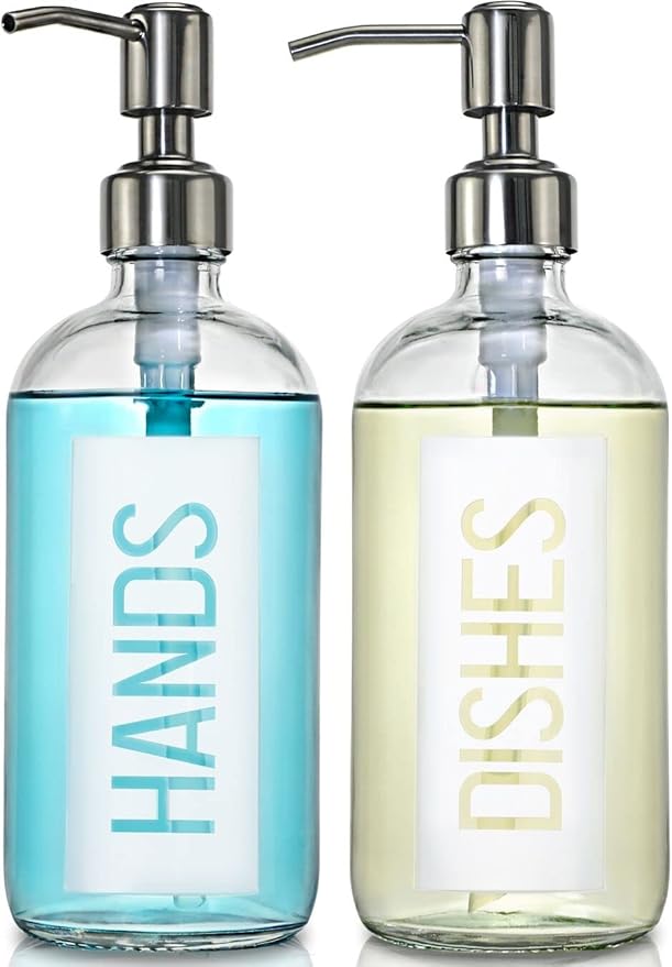 JASAI 2Pack 18OZ Glass Soap Dispenser with Rustproof 304 Stainless Steel Pump, Kitchen Soap Dispenser for Hands & Dishes (White) by JASAIHOME