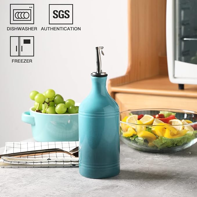 Sweejar Ceramic Olive Oil Dispenser Bottle, Opaque Oil Cruet Protects to Reduce Oxidation, Suitable for Storage Vinegar, Coffee Syrups & Other Liquids, Pack of 1, 15.5 Fl Oz(Gradient Blue) - Image 2