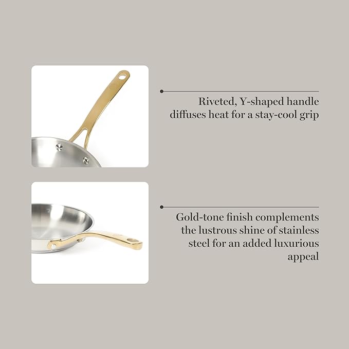 Martha Stewart Castelle 8-Inch Stainless Steel Frying Pan with Gold-Tone Handle – Tri-Ply Encapsulated Bottom, Oven Safe & Induction Safe Skillet for Searing and Sautéing - Image 5
