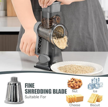 KEOUKE Rotary Cheese Grater Hand Crank Transparent - Shredder Slicer Grinder 3 Stainless Steel Blades, Stable Suction, Labor-Saving Handle, Safe Kitchen Tool for Cheese, Vegetable, Nuts, Chocolate - Image 3
