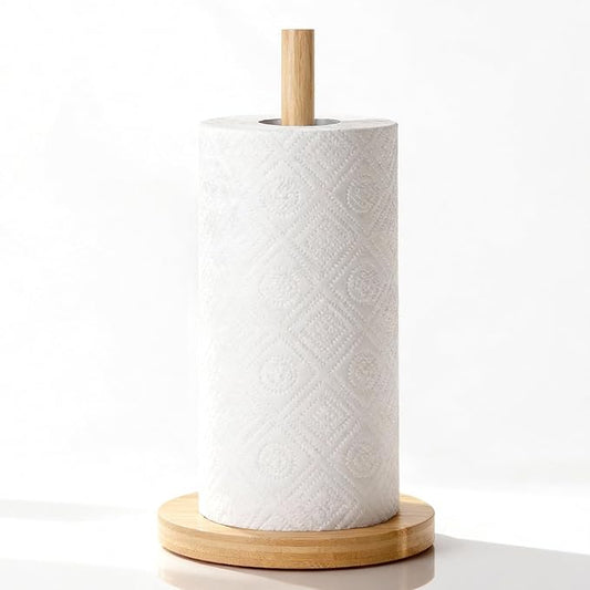 WORHE Bamboo Paper Towel Holder Countertop 1 Pack Thick Sturdy Base, Standing Paper Towel Roll Holder for Kitchen Bathroom Vanity Countertop, Paper Towel Dispenser for Bathroom (YGC017) by WORHE