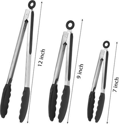 Serving Tongs Kitchen Tongs - Heat Resistant, Premium Stainless Steel Locking Cooking Tongs with Silicone Tips, Non-Slip Food Tongs for Cooking, Heavy Duty, Non-Stick (9 Inch(4 Pack))