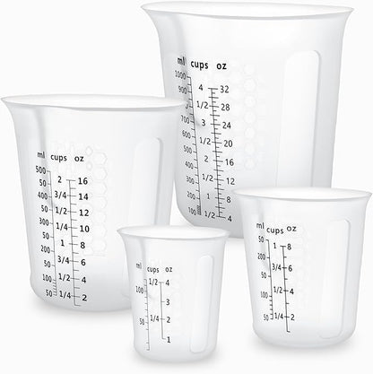 Silicone Measuring Cups 4-Pack Set, (1/2, 1, 2, 4 Cup) Reusable Silicone Cup for Prepping Cooking Baking Supplies, Melting Butter Chocolate 125ml 250ml 500ml 1000ml Dishwasher Microwave Safe