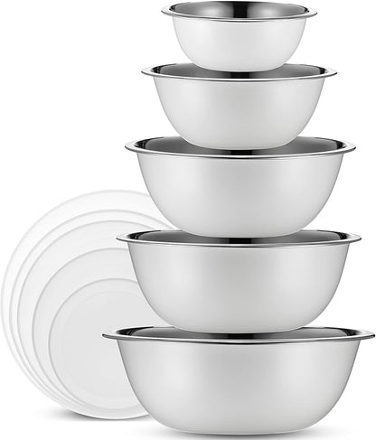 WHYSKO Stainless Steel Mixing Bowl Set, 10 Piece Stainless Steel Mixing Bowls with Lids Set for Food Prep Storage and Serving, Dishwasher Safe for Kitchen Baking Cooking, White by WHYSKO